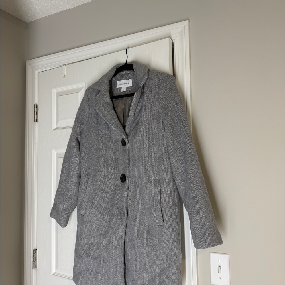 Liz Claiborne Light Gray Single-Breasted Wool-Blend Coat